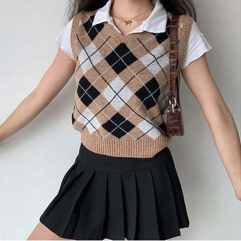 Sweaters Vest Women Classic Preppy Style V-neck Retro Japanese