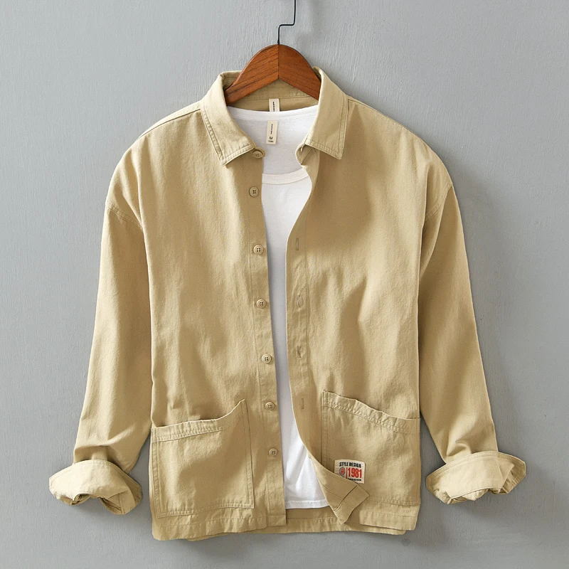 

Дизайнерская повседневная мужская куртка, хлопковые модные куртки с двумя карманами для мужчин, удобная однотонная куртка