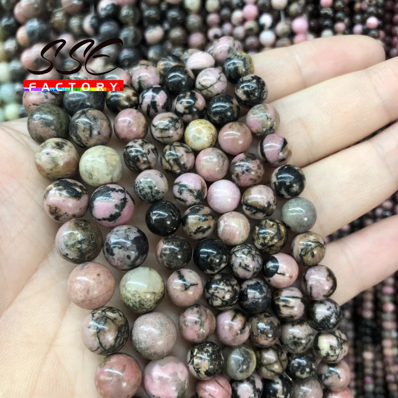 

Natural Black Lace Rhodonite Stone Beads Round Loose Spacer Beads For Jewelry Making Diy Bracelet Necklace 4 6 8 10 12mm 15"inch
