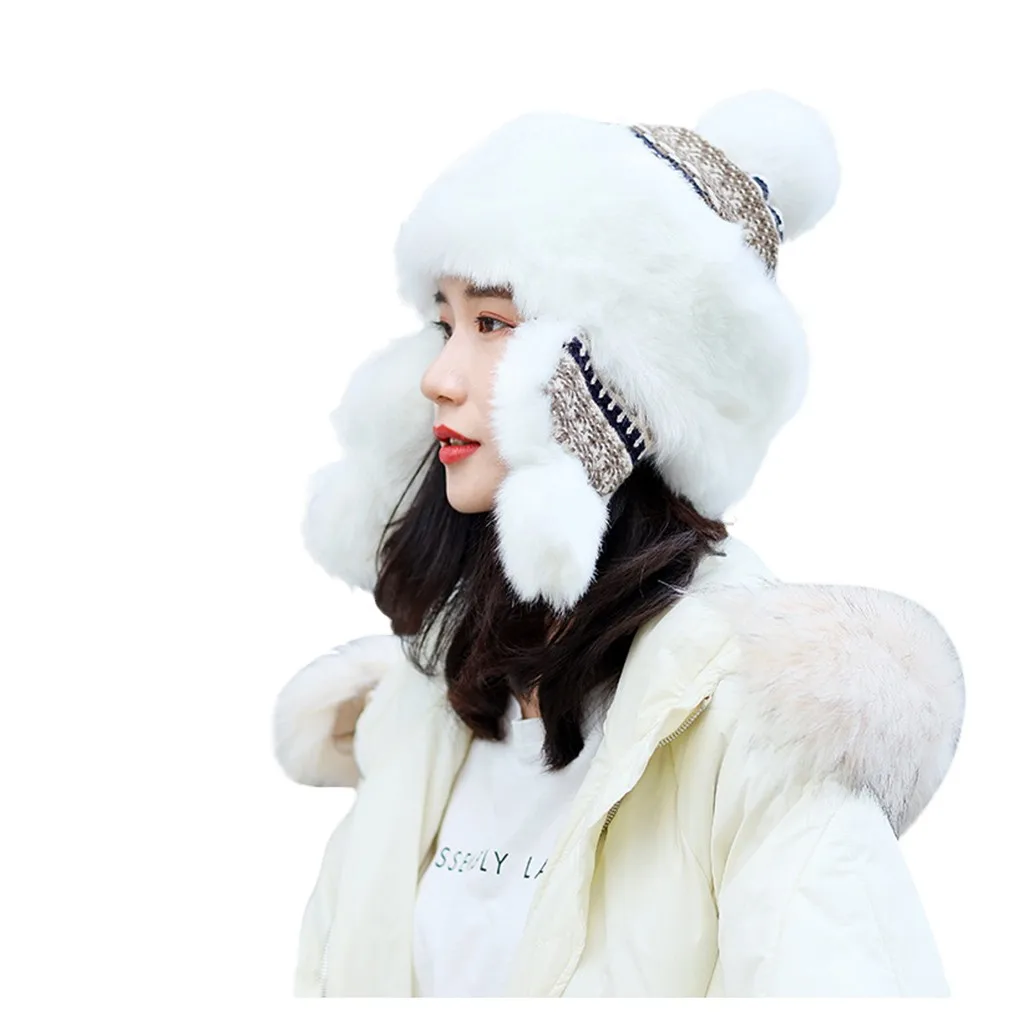 Женские модные теплые зимние вязаные шерстяные шапки, шапка с помпоном для волос - Цвет: as show