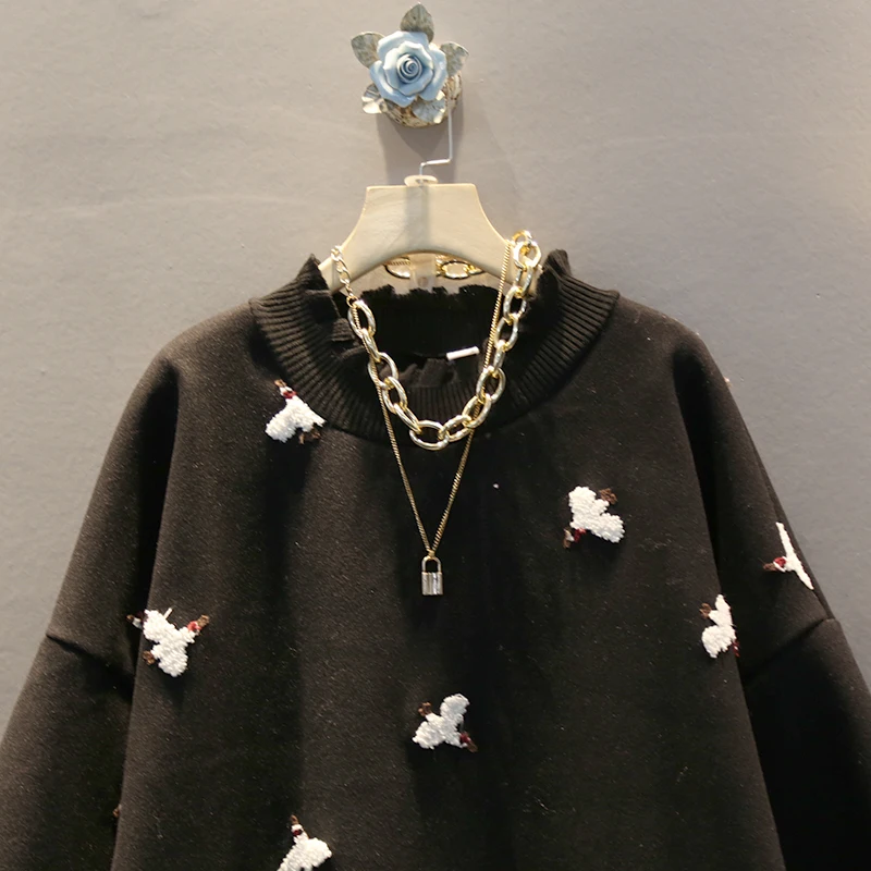 [EWQ] осень зима узор половина водолазка воротник длинный рукав принт Лоскутные пуловеры винтажное платье для женщин AH89801