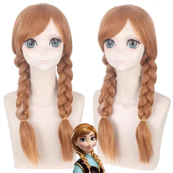 

28inch Synthetic Long Brown Blonde Anna Elsa Cosplay Wig With Ponytails Whip Heat Resistant Hair Wigs
