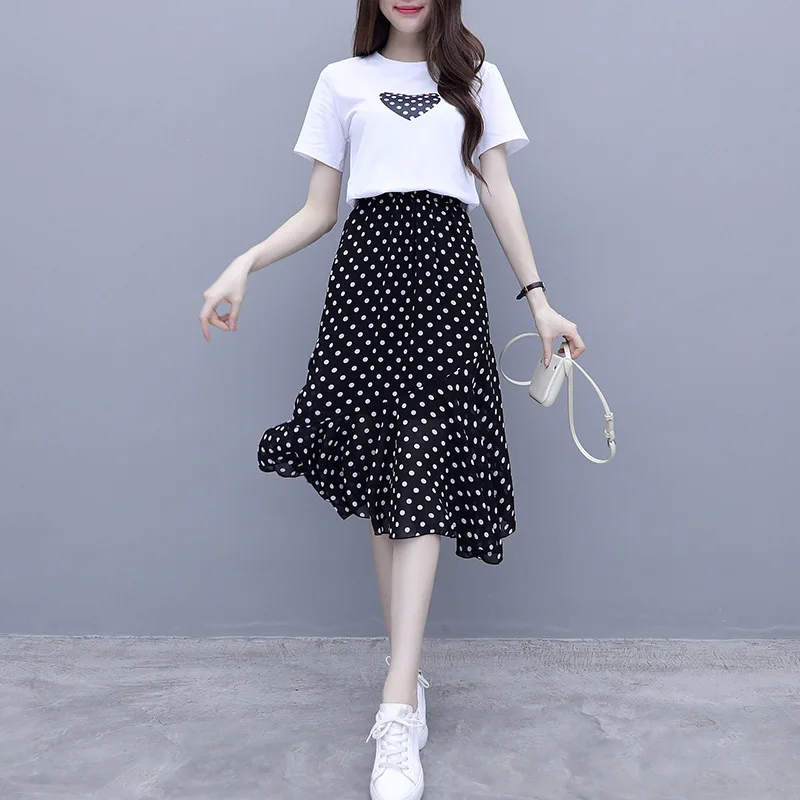 

Online Celebrity French Hepburn Very Fairy of Dress Outfit Women's Summer Chiffon Polka Dot Elegant Trendy Two-Piece Set Western