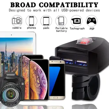 

Dual USB Port 12-24V Waterproof Motorbike Motorcycle Handlebar Charger Adapter Power Supply Socket for Phone Mobile