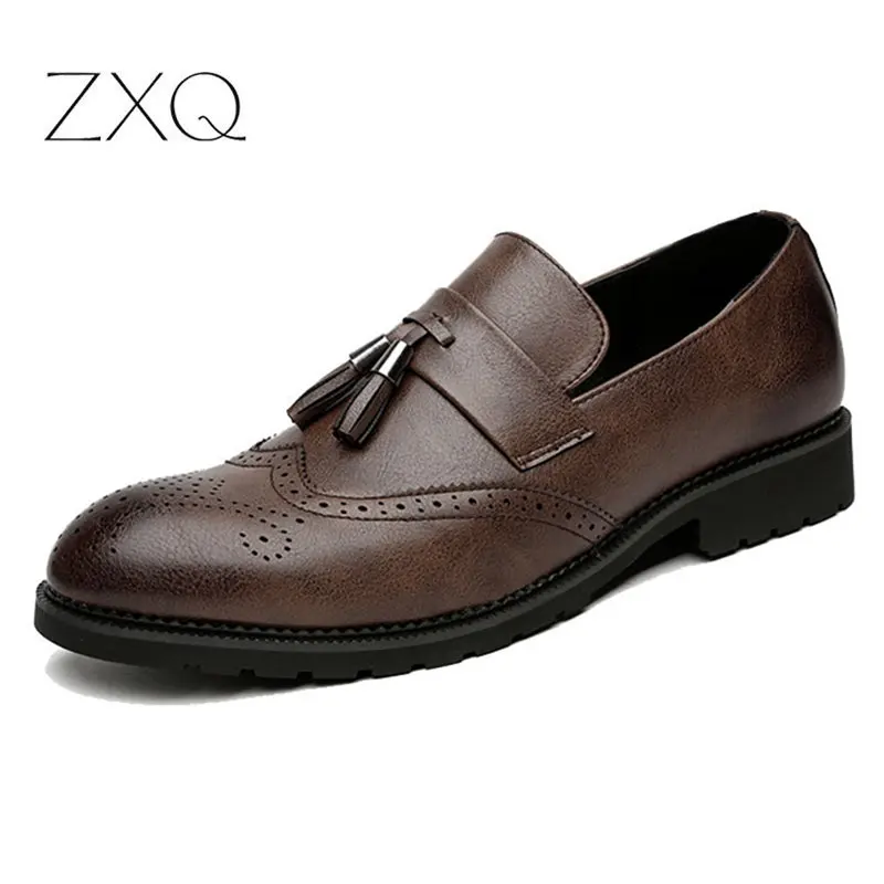 

Men Leather Loafers Brand Shoes Classic Tassel Brogue Mans Footwear Formal Shoes Casual Bullock Shoes