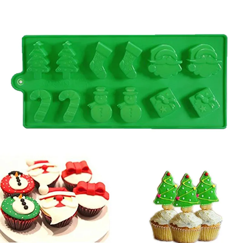 

6 Cavity Christmas Fondant Silicone Molds Santa Claus Snowman Christmas Tree Theme For Cakes Chocolate Cookies Baking Tools