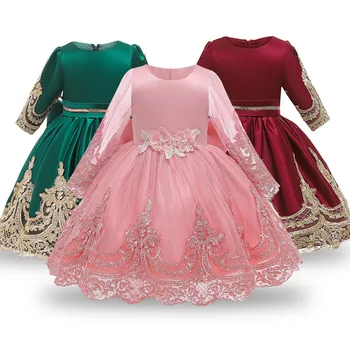 

Baby Girls Christmas Dress Elegent Flower Lace Bow Kids Dresses for Girl Princess Long Sleeve Party Ball Gown Children Clothing