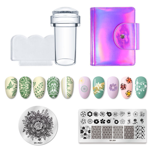 Art Stamp Nail Stamping Plates Set Flower Geometry Marble Image Stamp Templates Kit Manicure Printing Stencil Tools