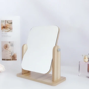 

Desktop Rectangular Plastic Mirror Double-Sided Wood Grain Color Decorative Bathroom Vanity Mirror
