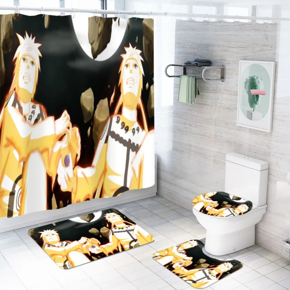

Shower Curtain 4 PCS/Set Naruto Hokage Waterproof Cloth Polyester Hanging Curtain Bathroom Mat Set Non-slip Foot Mat Toilet Rug