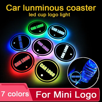 

2PCS Led Car Cup Holder Coaster For Mini Cooper logo Light For r53 r56 f56 r50 r60 r55 tickers Accessories 7 colors changing