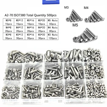 

500pcs/box M2.5 M3 M4 M5 Socket Head Bolt Nut Screws 304 Stainless Steel Hexagonal Screws Kit With Box Mounting Hardware Tools