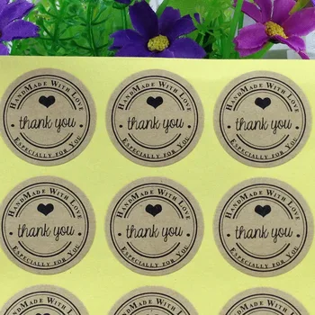

1200pcs kraft thank you sticke Handmade with Love Sticker Kraft Seal Label Sticker Thank You Circle Point Stickers for gift box