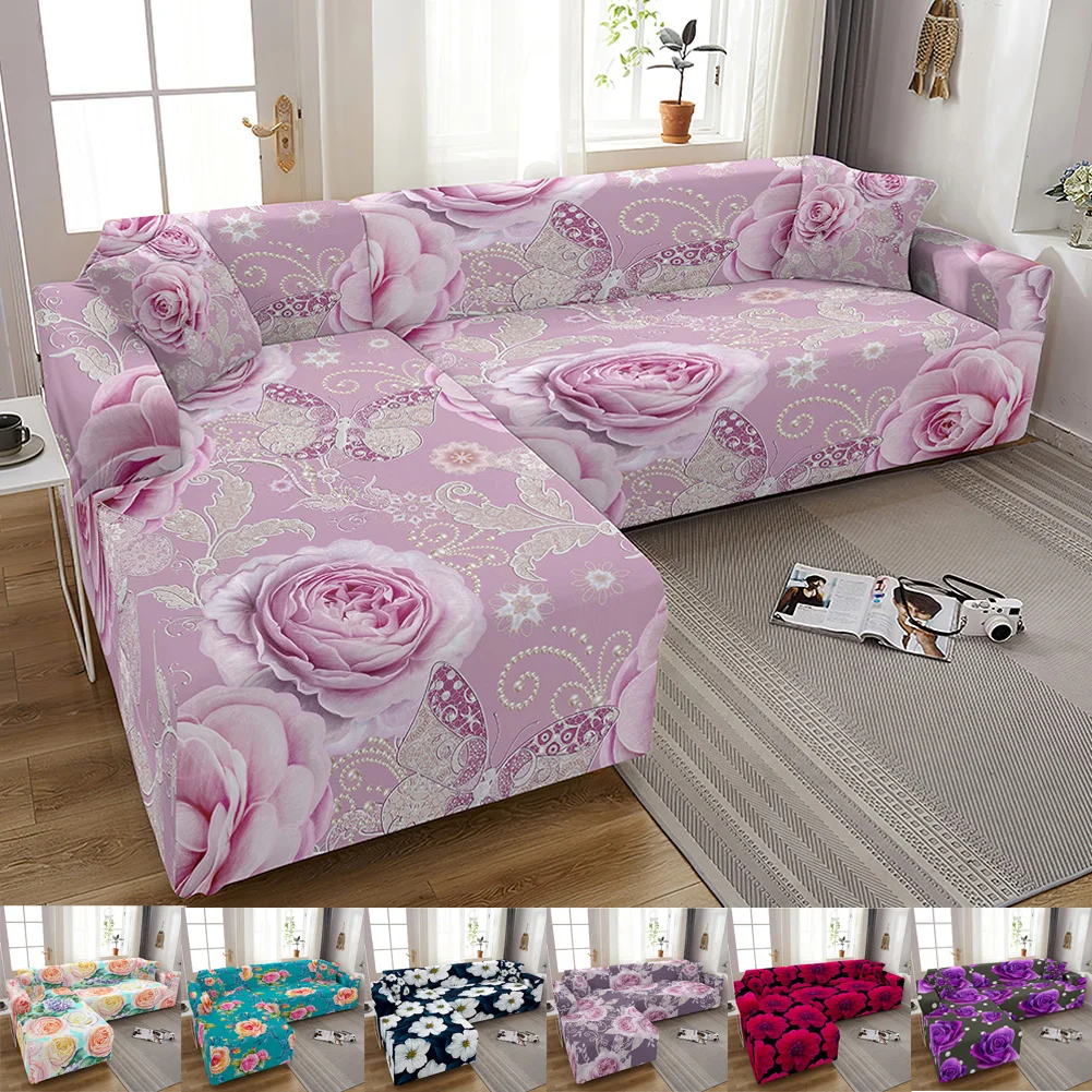 

Rose Flower Sofa Cover for Living Room Stretch Slipcovers Sectional Couch Cover 3 Seater funda de sofá L Shape Sofa Need 2pcs