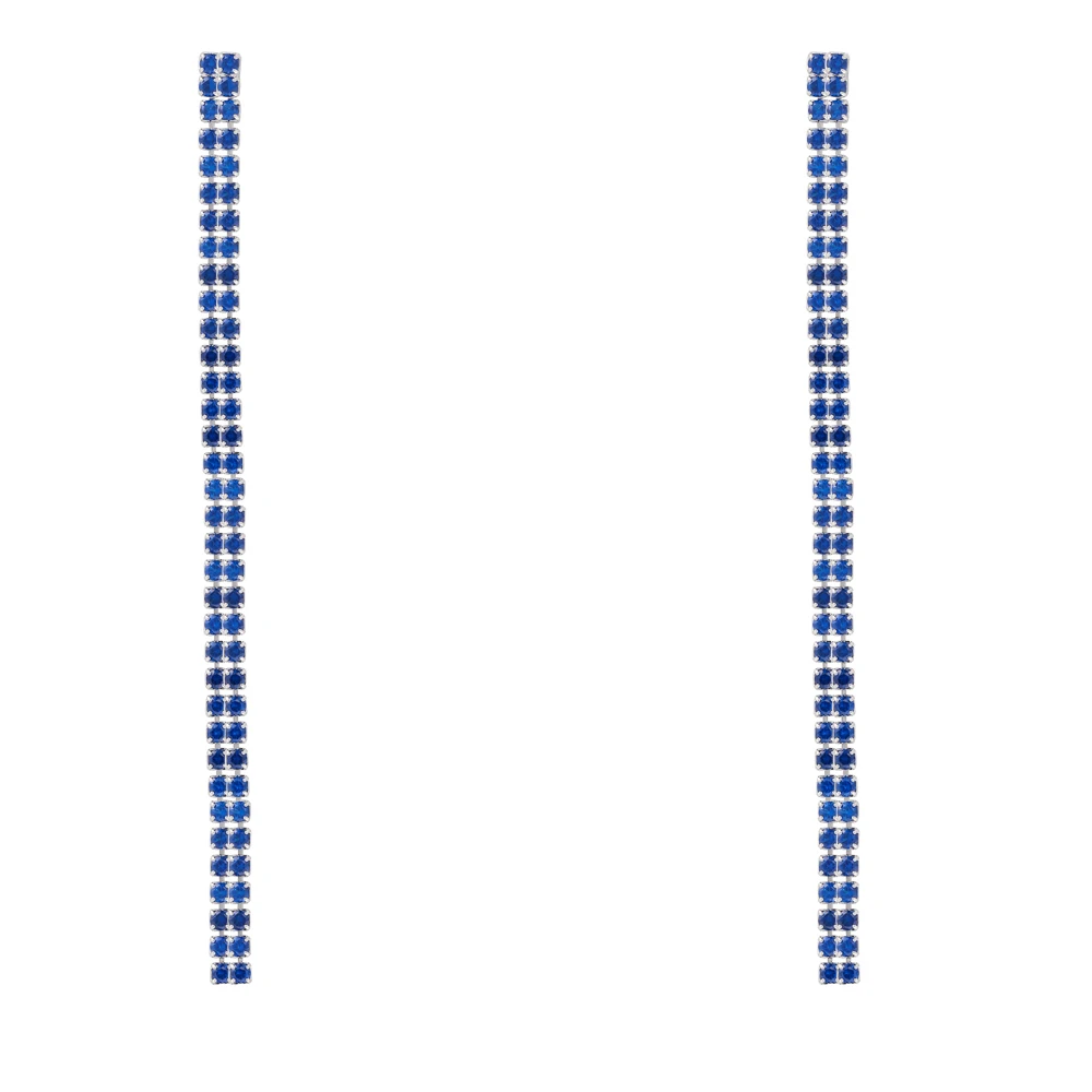 Neoglory, модные серьги с кисточками в виде когтей для женщин, ювелирные изделия для невесты, для свадебного банкета, с размером 1,5 мм, CZ, 2 ряда, 7 см - Окраска металла: Blue Platinum