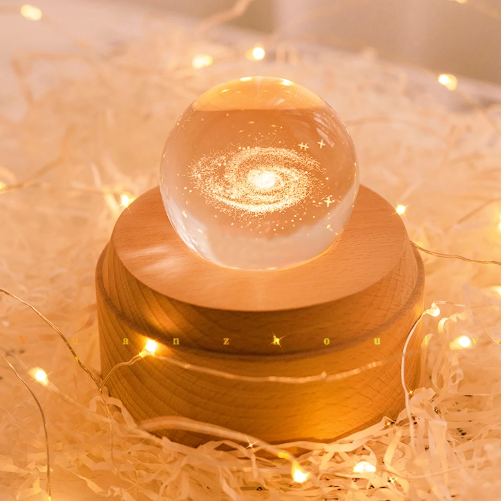 4/5CM 3D USB 24key Milky Way System Crystal Lamp Night Light Luminous Craft Glass Round Sphere Home Office Table Decor Gift | Освещение