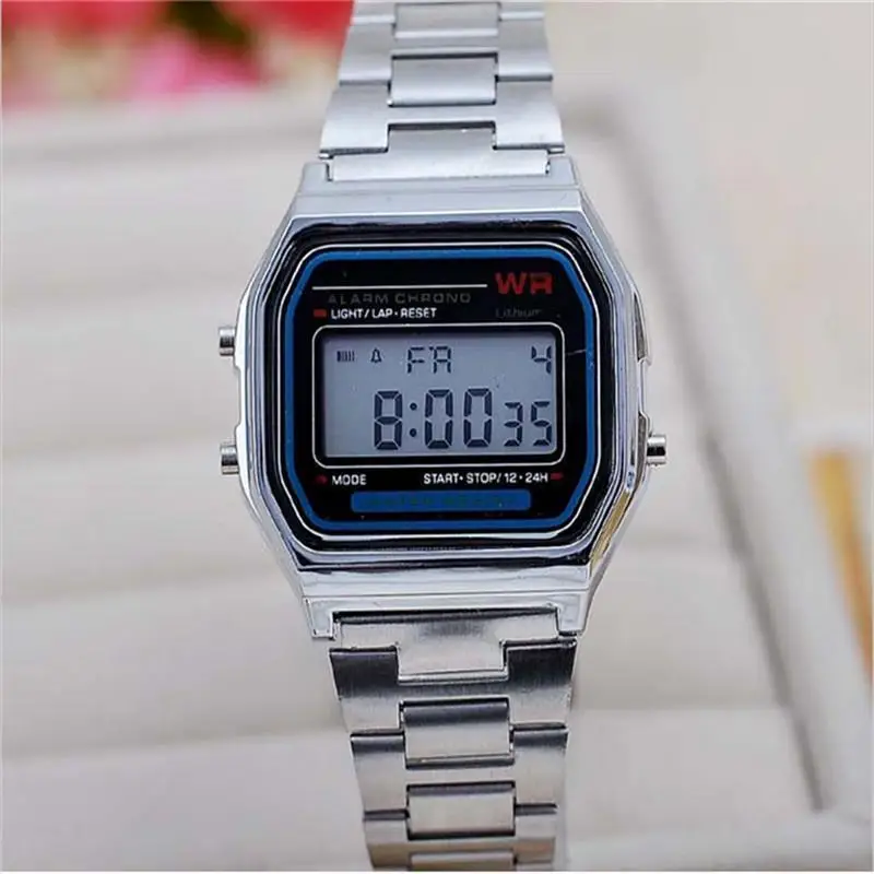 Регулируемый металлический ремешок часы классический для мужчин и женщин светодиодный цифровой нержавеющая сталь секундомер наручные часы Silve дропшиппинг Лидер продаж