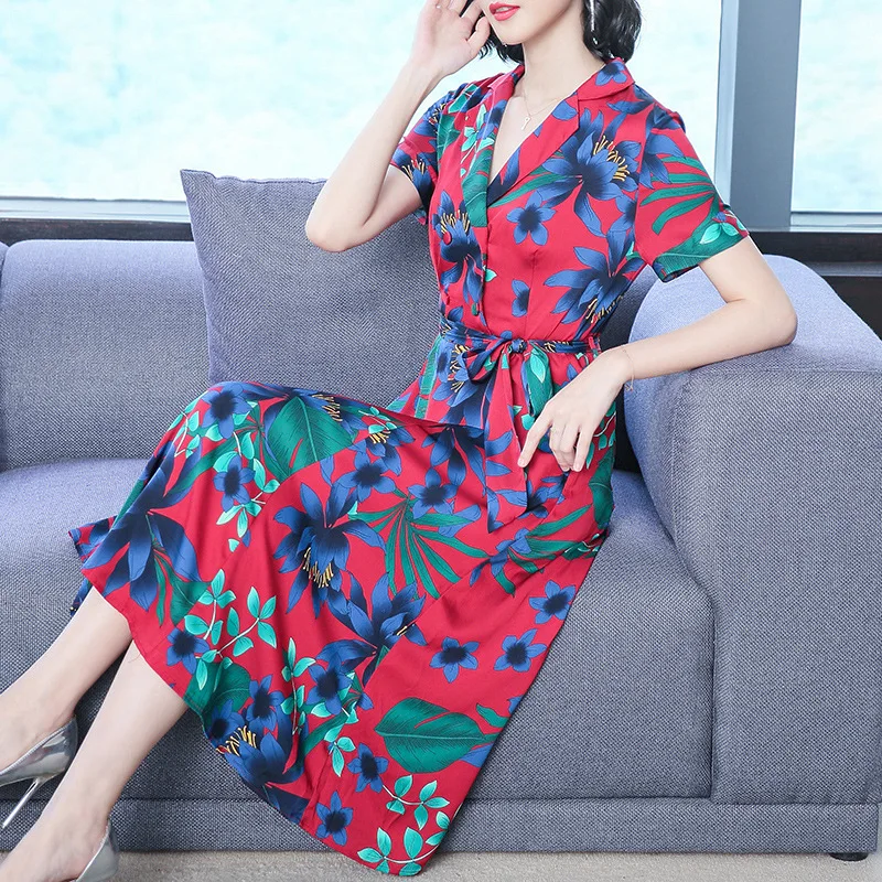 

Important Faux Silk Dress Middle-aged Women Dress Women's Large Size 2019 Spring And Summer New Style Hangzhou Satin Mulberry Si