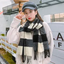 YIMEI012 Winter Girls Cashmere Plaid Scarves Women's Casual Thick Warm Shawl Poncho Tippet Women Plaid Pashmine Wraps