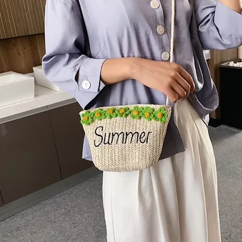 

New Women Straw Flower Fashion Shoulder Bag Messenger Bag Wild Bucket Bag Designer Bags For Borsa a tracolla da donna#30