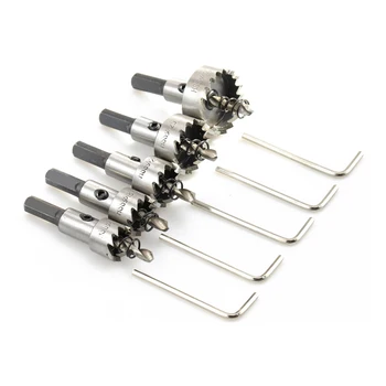 

5Pcs HSS Drill Bit Hole Saw Set With 5pcs Allen Wrench Metal Wood Drilling Hole Cut Tool for Installing Locks 16/18.5/20/25/30mm