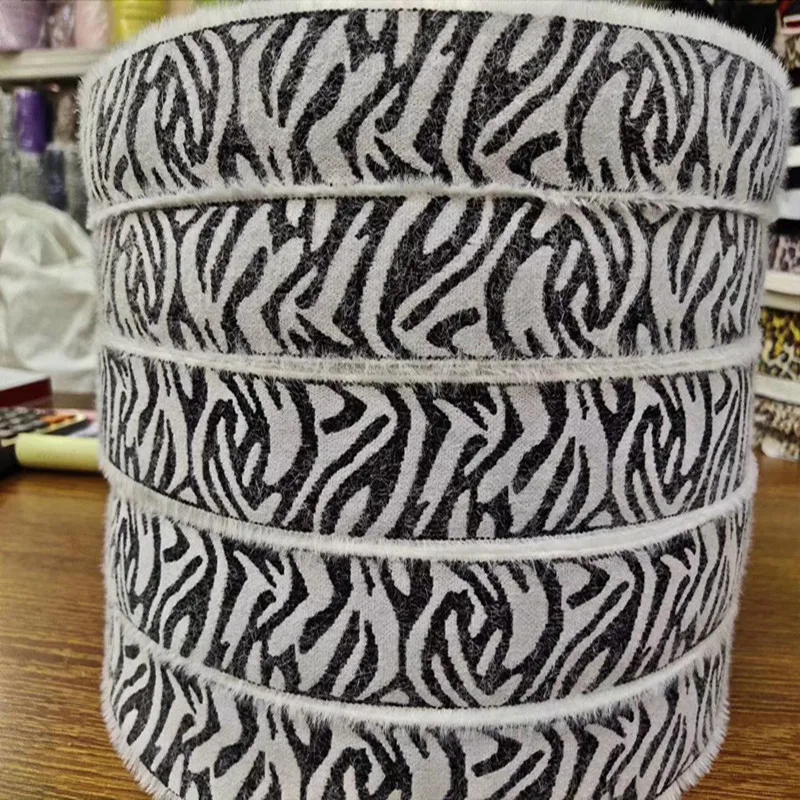 

4cm fluff woven elastic ribbon, snow leopard color elastic band,imitated mink hair surface,XERY190929B