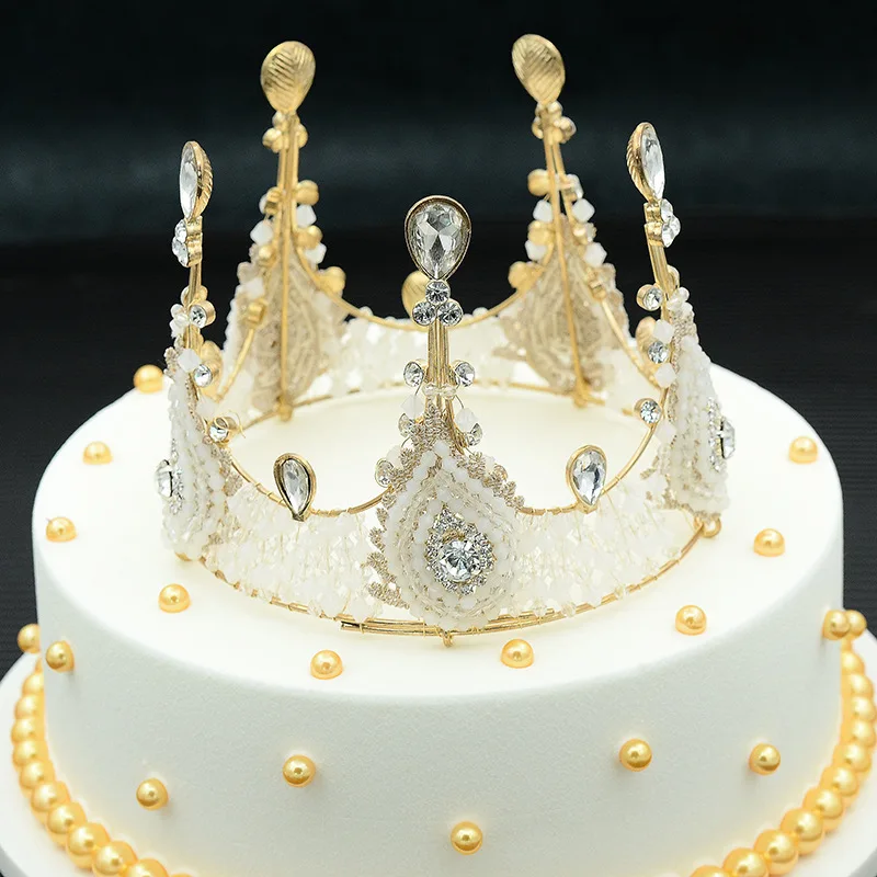 

Birthday Festival Show Wedding Ornament Girl's Alloy Lace Crown Wedding Party Tiaras Dessert Cake Baking Decoration Rhinestone