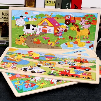 

8 Types 96pcs Wooden Puzzle Kids Toy Cartoon Animal Wood Jigsaw Puzzles Child Early Educational Learning Toys Gift