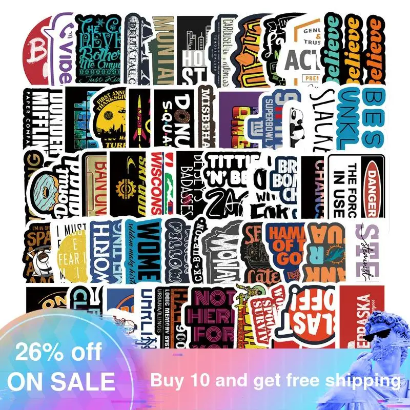 

54pcs English Letters Inspirational Quotes Cartoon Sticker for Laptop Computer Skateboard Case Helmet Toy Stickers Classic Toys