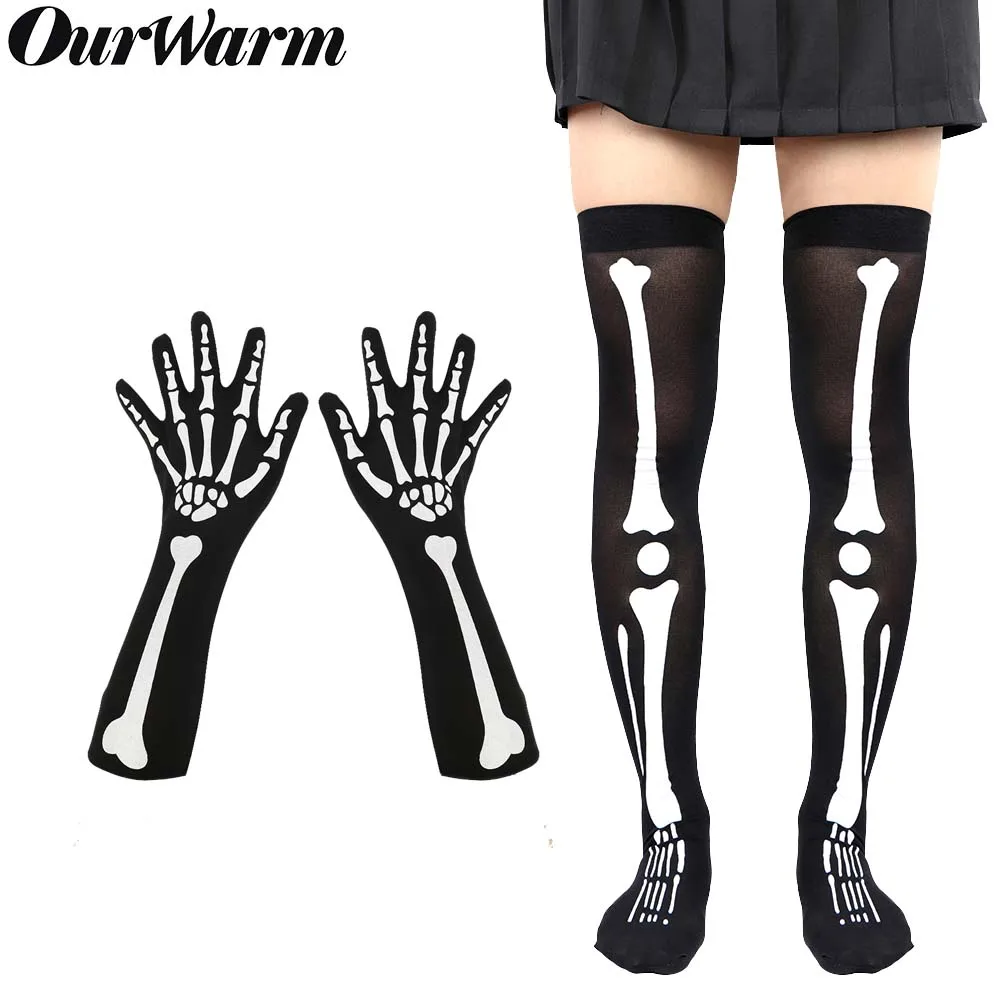 OurWarm женские гольфы для Хэллоуина модные платья чулки перчатки скелетоны носки