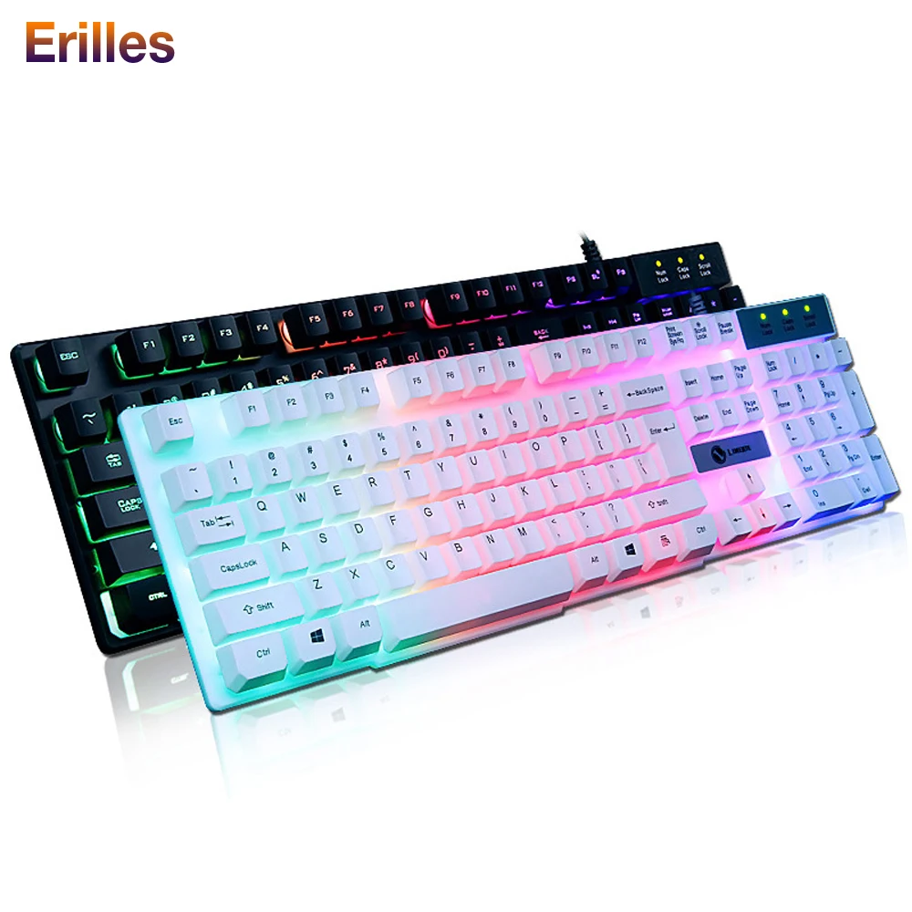 

7 Color Backit Wired Keyboard and Mouse 1600dpi Office Gaming 104 Keys USB Keyboard for PC Computer a Set Mice and Keyboard