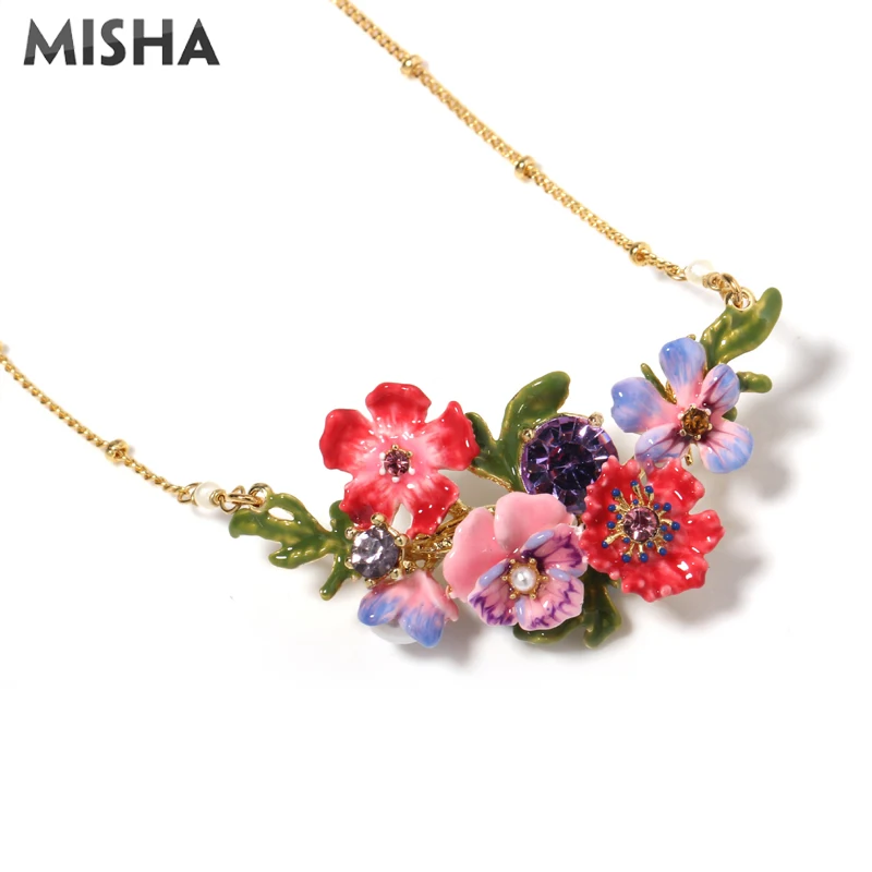 MISHA, Роскошные Ювелирные наборы, очаровательное дамское ожерелье, брошь с серьгами, эмалированная глазурь, цветок, ювелирное изделие, подарок, ожерелье, серьги, наборы 1092