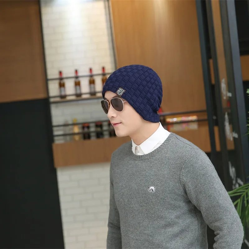 Корейский стиль зима тренд Тигр Стандартная вязаная шерстяная шапочка плюс бархат толстый теплый мужской комплект головной убор