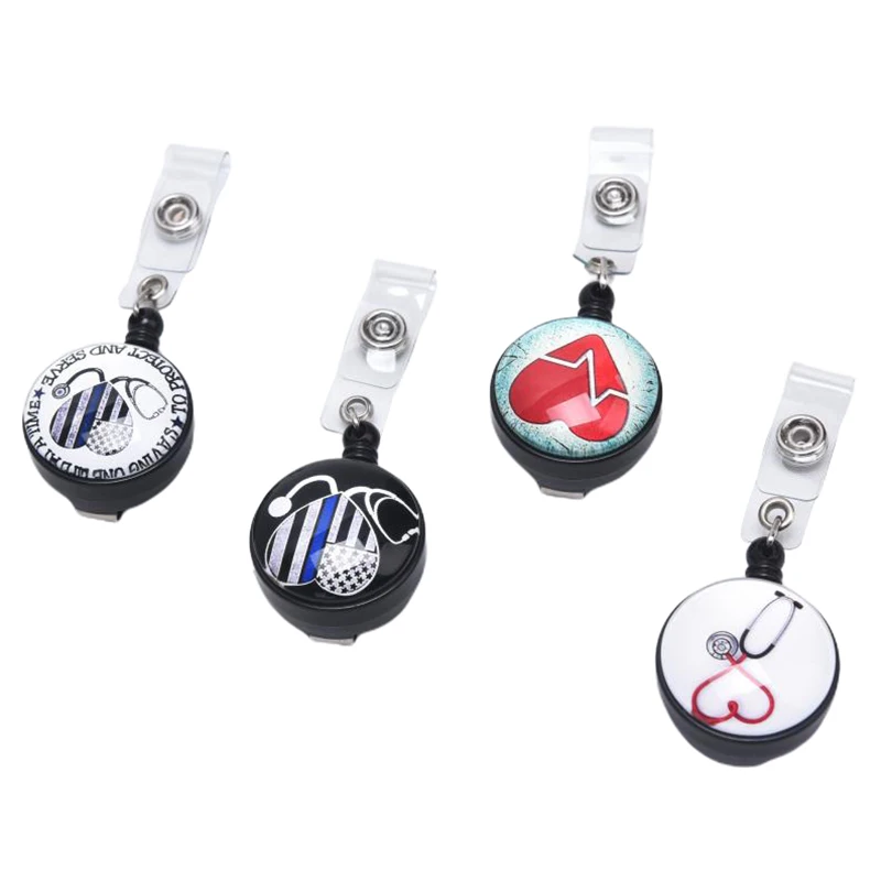 Badge Holder Heart Doctors Nurse Office Retractable Reel ID Pull Badge