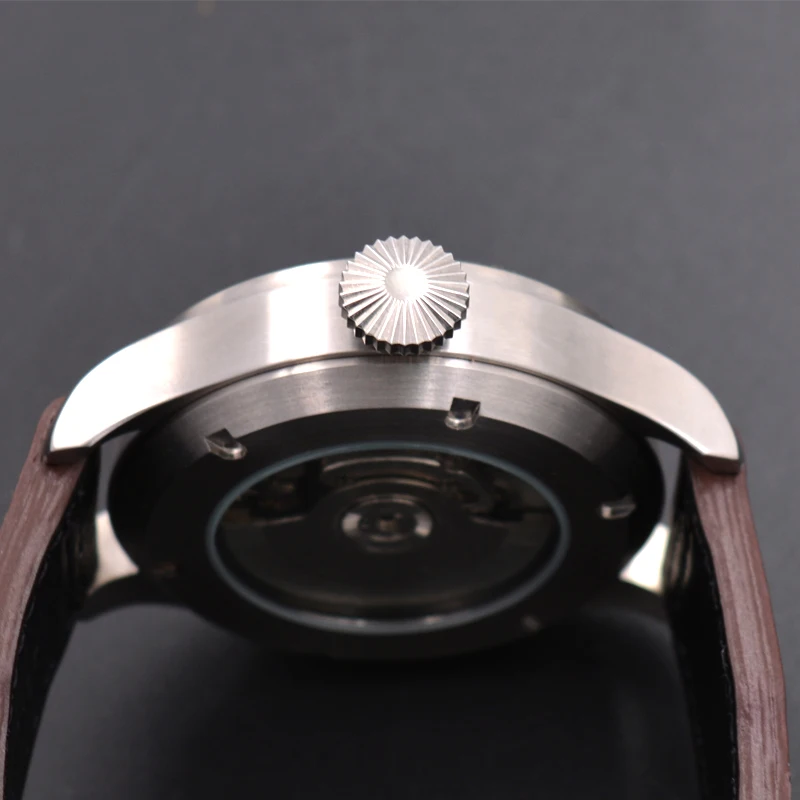 Роскошный Corgeut 42 мм черный циферблат Запас хода Дата Окно кожа Automaitc мужские наручные часы. D5