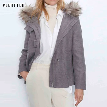 

Autumn Winter Vintage Woolen Coat Women Zipper Solid Hooded Jacket Outwear Female Casual Overcoat Ladies Tops Casaco Feminino