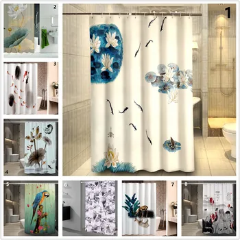 

Vintage Bathroom Shower Curtains with Grommet 1 Piece Waterproof Polyester Fabric Flower and Animal Printed Home Decorations