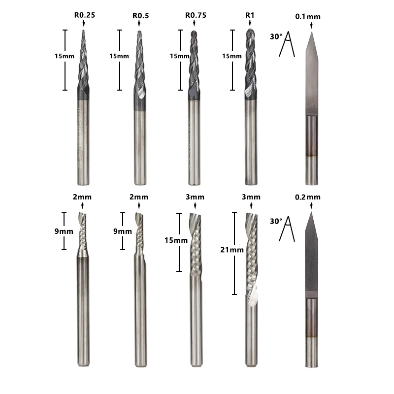 XCAN 10 шт. 1/8 ''(3,175 мм) Хвостовик карбидные наконечники для гравировки набор печатных плат и ЧПУ рекламные резцы концевые фрезы Фрезы с ЧПУ Концевая фреза