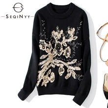 *#Best Price SEQINYY High Quality Pullover 2020 Autumn Winter New Fashion Design Women Long Sleeve Lace Flowers Crystal Loose Sweater *#Best Price SEQINYY High Quality Pullover 2020 Autumn Winter New Fashion Design Women Long Sleeve Lace Flowers Crystal Loose Sweater