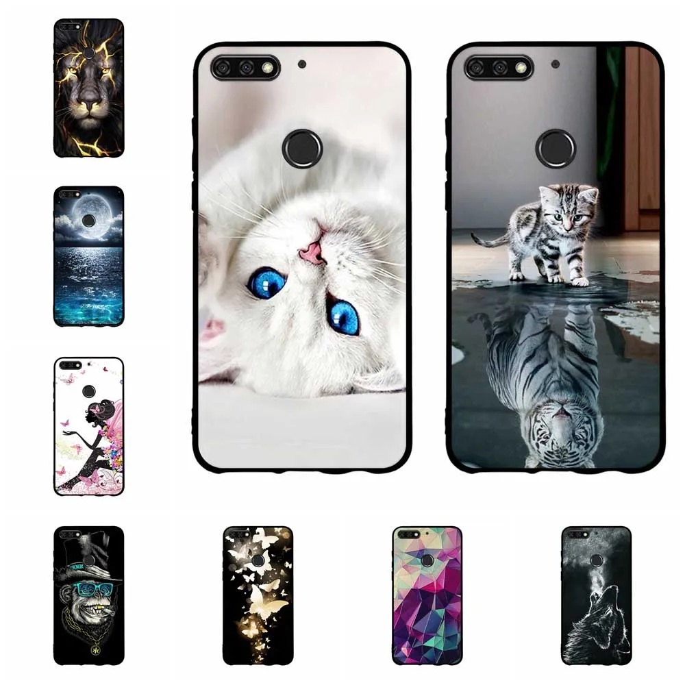 Phone For Huawei Y7 2018Case Silicone Back Protective Funda for Prime 2018 Case Black Matte Soft Pro Cover |
