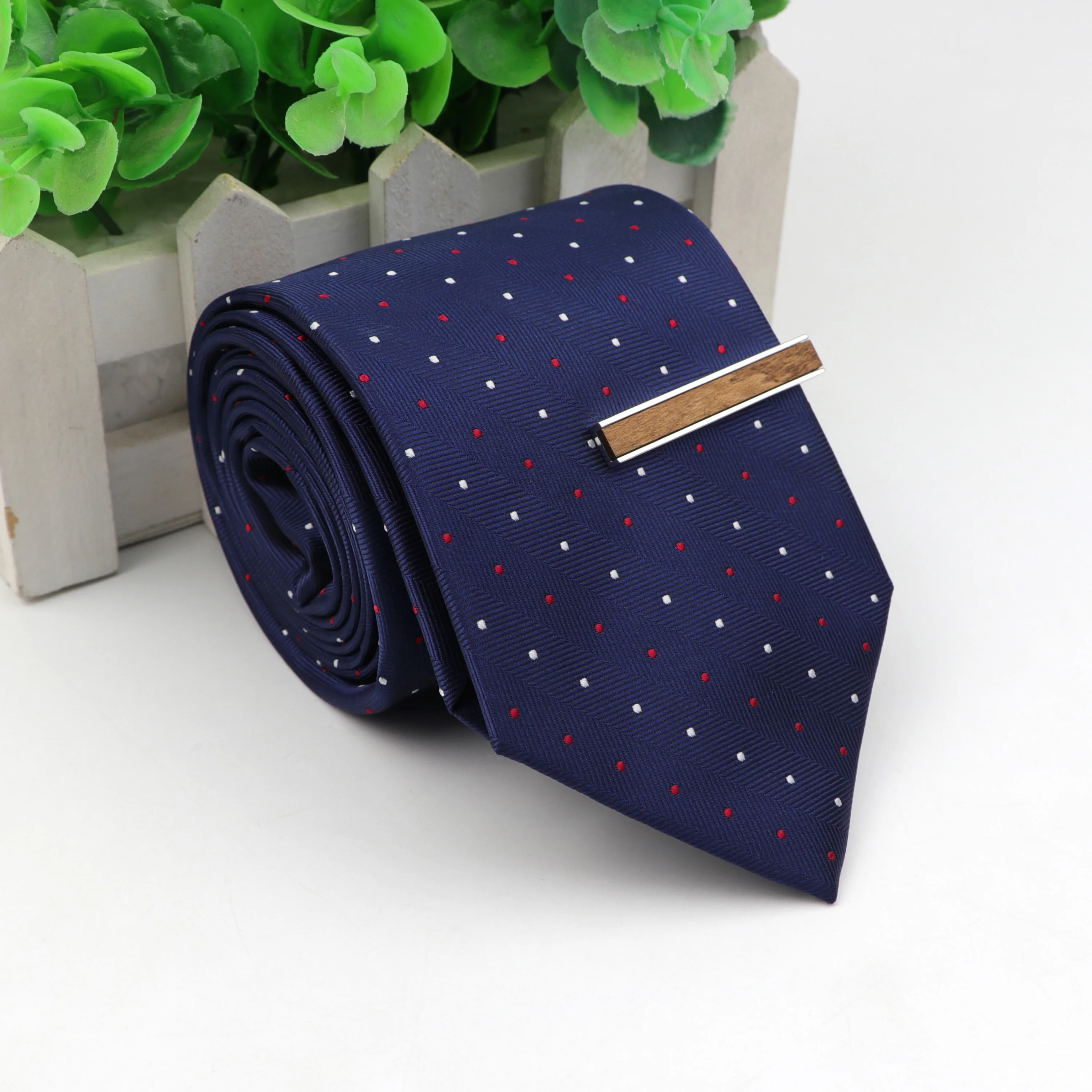 

Tie&Clip Set Fashion Formal 8cm Polyester Dots Necktie Bright Ties Pin Clips Clasp Silver for Men's Clothing Accessories