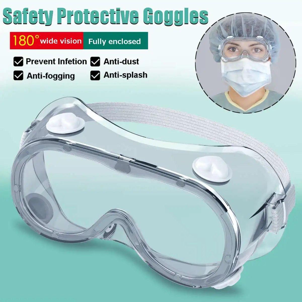 Gafas protectoras de seguridad de 2 tipos, gafas de visión amplia, respirador indirecto desechable, para prevenir infecciones, antisalpicaduras, antiniebla