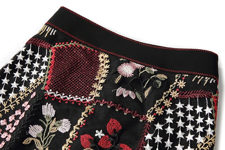 TEELYNN mini skirt for women black Floral Embroidered both sides summer skirts gypsy skirt boho A-line short female skirts Falda