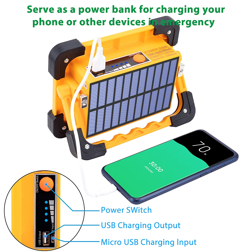 Solar LED Work Light USB Rechargeable Portable Floodlight 9000MAh Waterproof Magnet Flood Lights for Outdoor Camping Fishing Hik Solar LED Work Light USB Rechargeable Portable Floodlight 9000MAh Waterproof Magnet Flood Lights for Outdoor Camping Fishing Hik