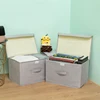 Cube Washable Cotton Linen Fabric Folding CD Storage Box Foldable Bins Toys Organizer With Lid Storage Basket Laundry Basket 3