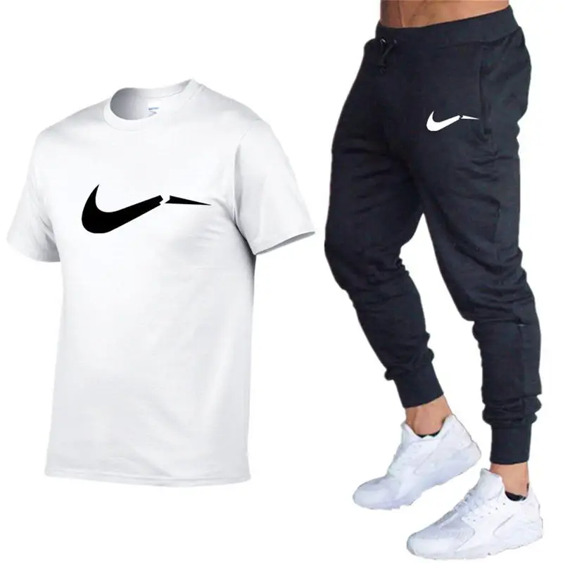2019 спортивный костюм Мужская футболка + брюки спортивные костюмы Спортивная одежда для тренажерного зала мужские осенние костюмы для
