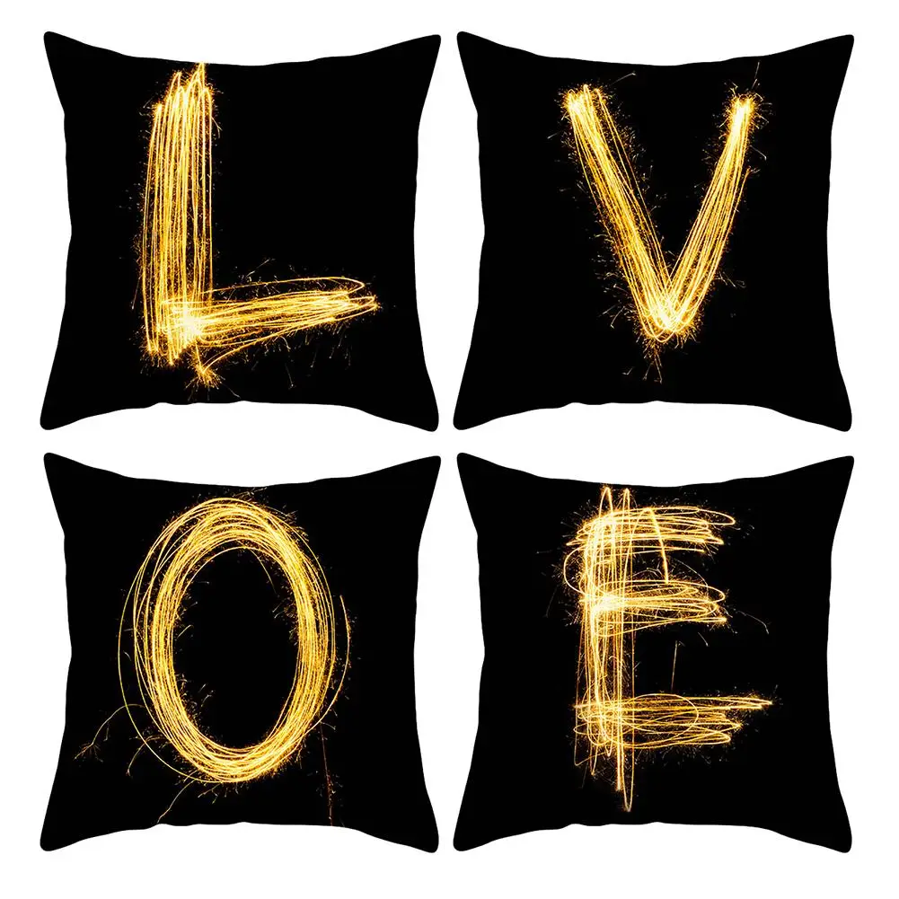 

45cm x 45cm Golden English Letter Cushion Cover Soft Throw Pillowcase Home Car Golden English Letter Soft Home Decor Washable
