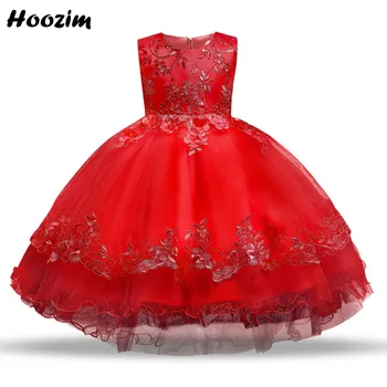 

Chic Back Bow Emebroidery Flower Graduation Dresses Kids 4-10 Years Formal White Applique Tulle Fluffy Tuxedo Party Dress Girls