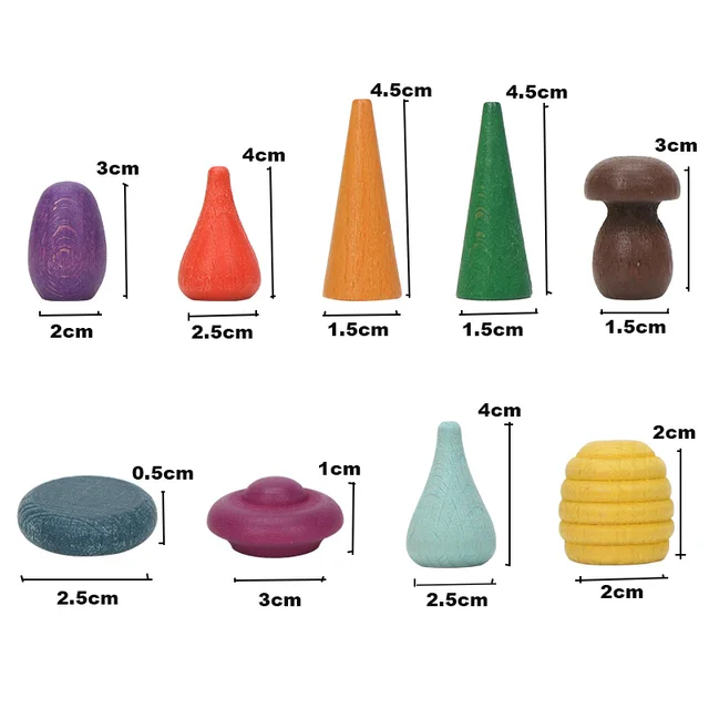 6pcs Wooden Rainbow Stacker Rainbow Blocks Loose Parts Toy Mushrooms Tree cones Wooden Puzzle Blocks Montessori Educational Toys 3