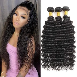 Deep Wave Bundles Natural Black 8-30 Inch Remy Humain Hair Weaving Undetectable Curly Brazilian Human Hair Crochet Extensions